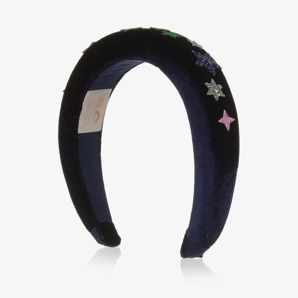 Mimi & Lula-Girls Midnight Blue Velvet Star Padded Hairband | Childrensalon