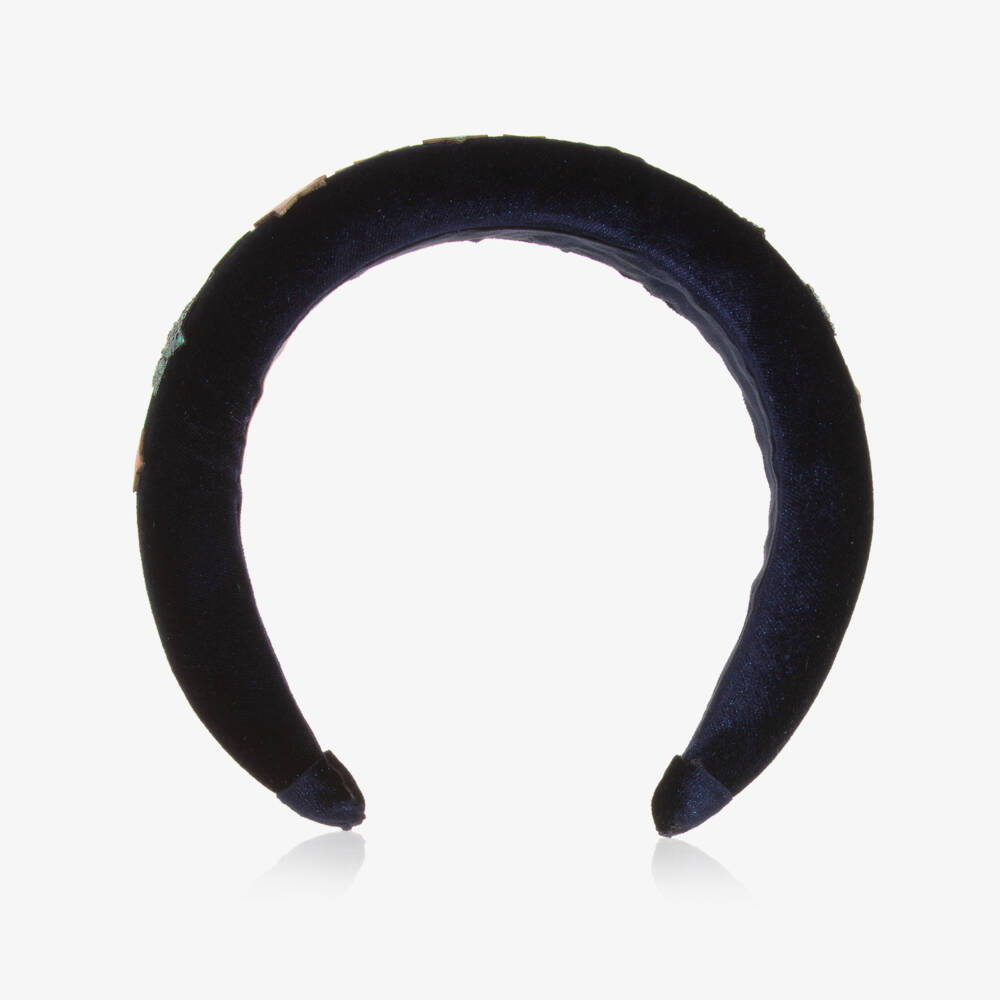 Mimi & Lula-Girls Midnight Blue Velvet Star Padded Hairband | Childrensalon
