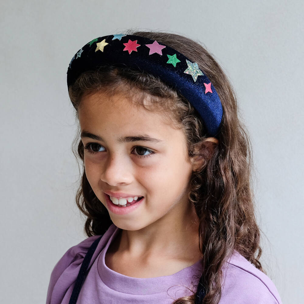Mimi & Lula-Girls Midnight Blue Velvet Star Padded Hairband | Childrensalon