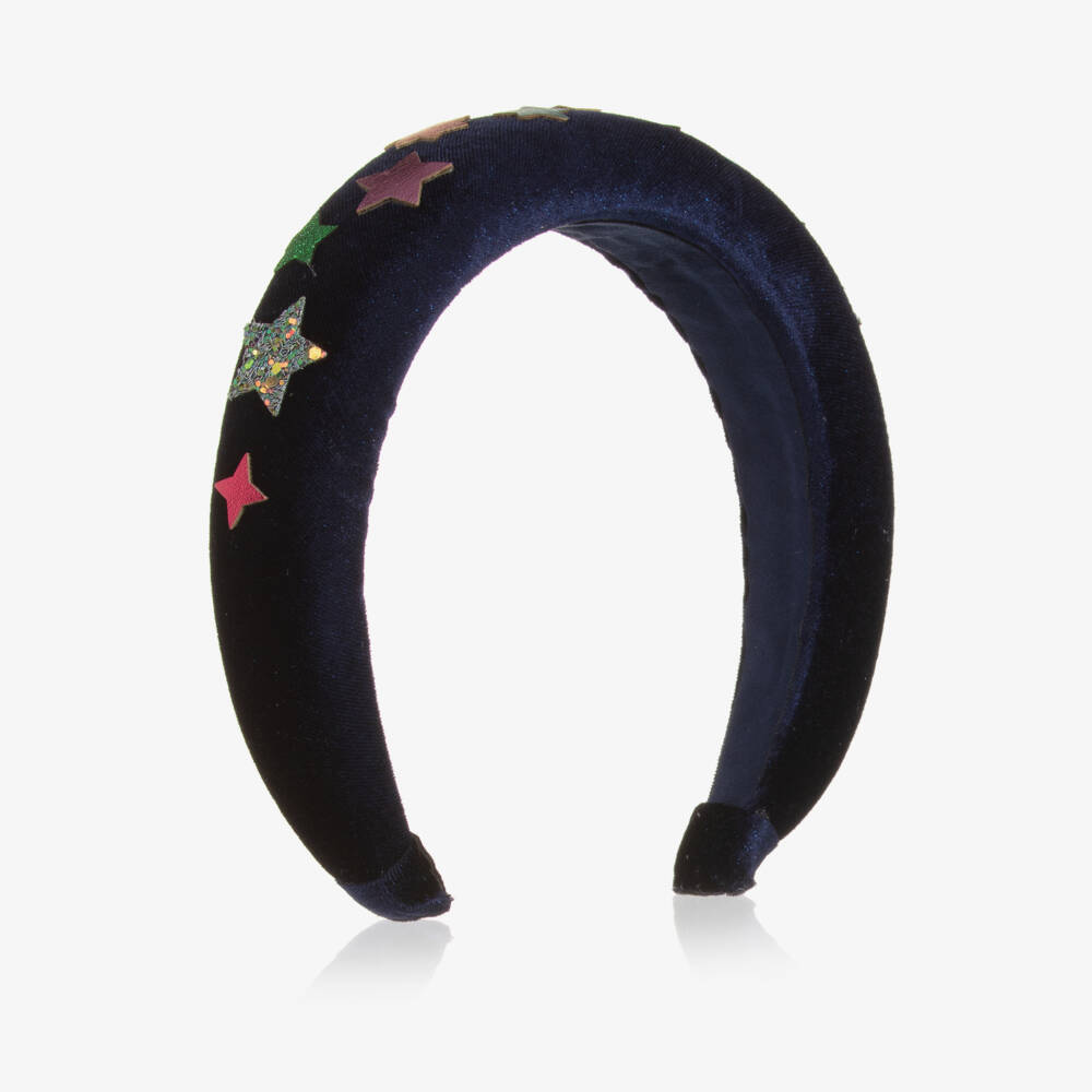 Mimi & Lula-Girls Midnight Blue Velvet Star Padded Hairband | Childrensalon