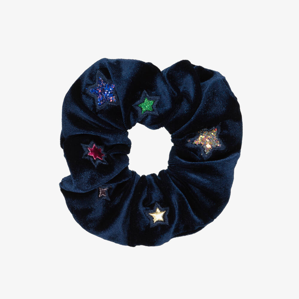 Mimi & Lula-Girls Midnight Blue Velvet Star Scrunchie | Childrensalon