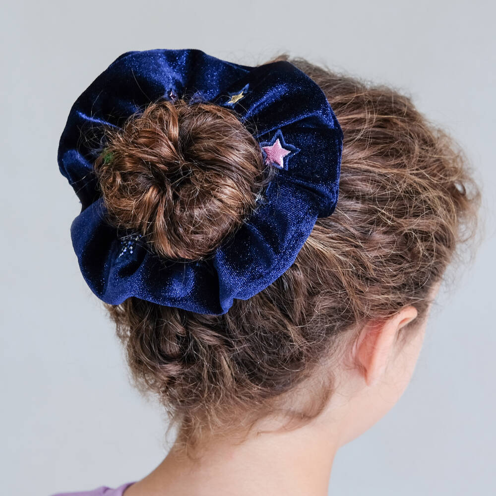 Mimi & Lula-Girls Midnight Blue Velvet Star Scrunchie | Childrensalon