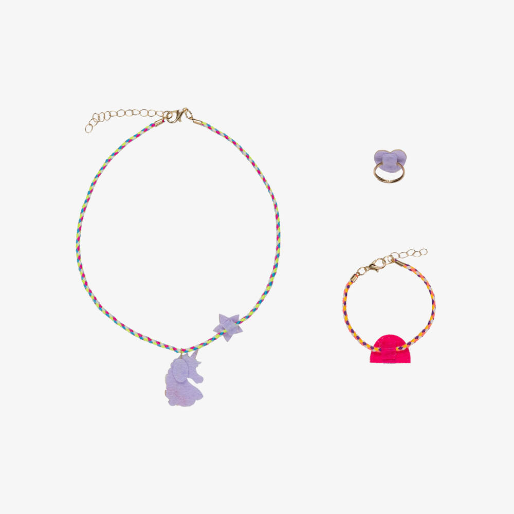 Mimi & Lula-Girls Multicolour Braided Unicorn Jewellery Set | Childrensalon