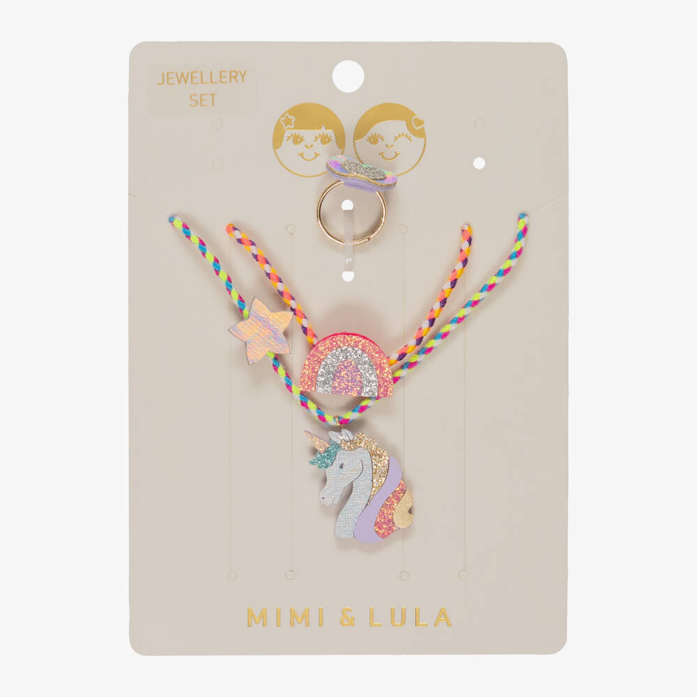 Mimi & Lula-Girls Multicolour Braided Unicorn Jewellery Set | Childrensalon
