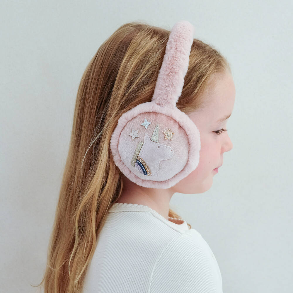 Mimi & Lula-Girls Pale Pink Fluffy Unicorn Earmuffs | Childrensalon