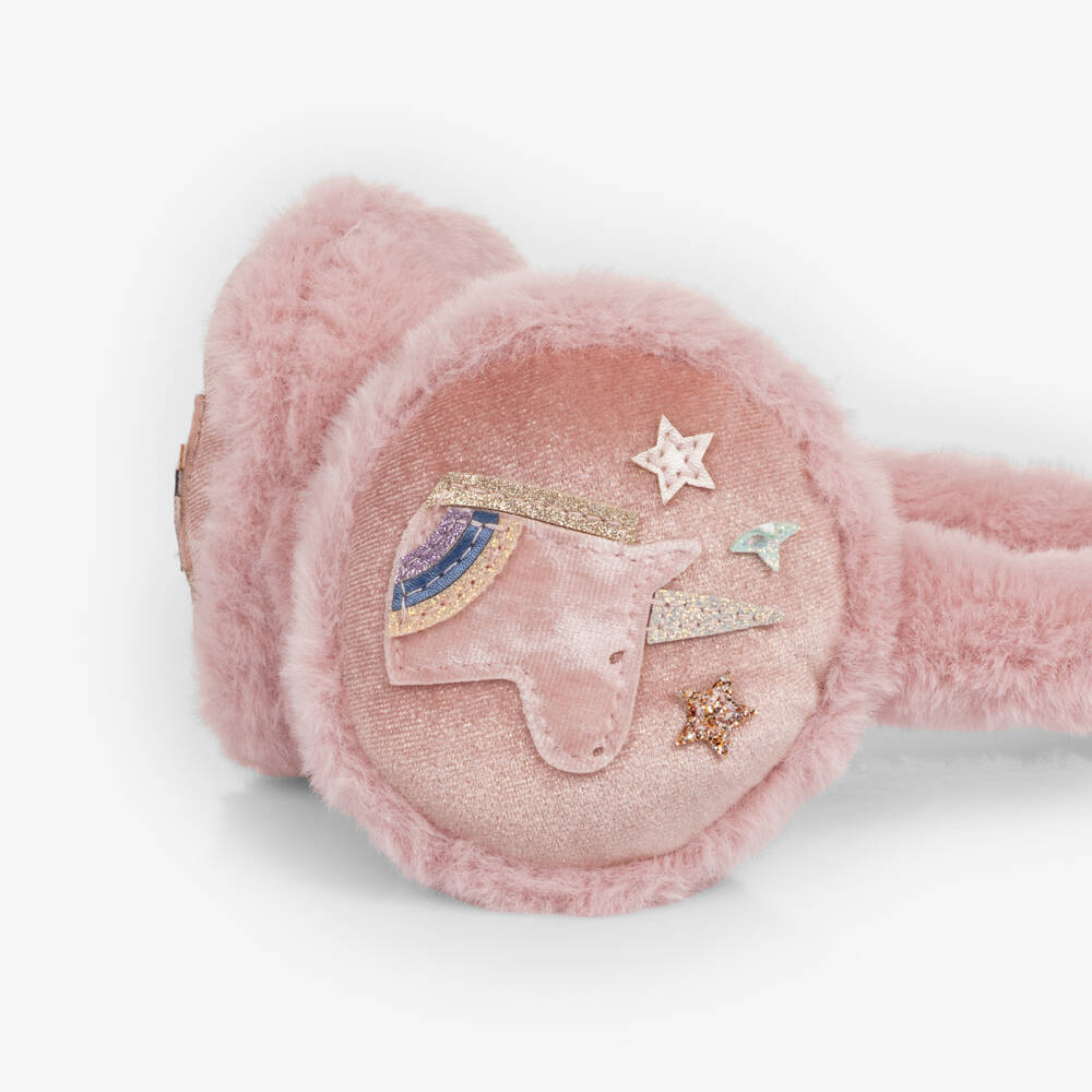 Mimi & Lula-Girls Pale Pink Fluffy Unicorn Earmuffs | Childrensalon