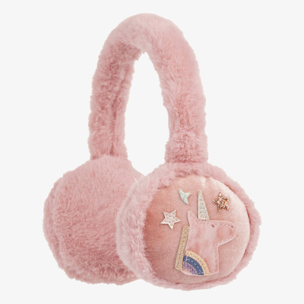 Mimi & Lula-Girls Pale Pink Fluffy Unicorn Earmuffs | Childrensalon