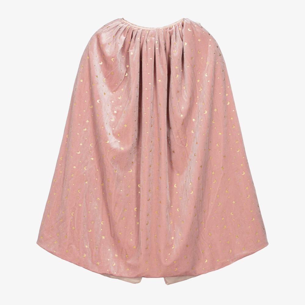 Mimi & Lula-Кейп розовый из бархата с золотым узором луны и звезд для девочек | Childrensalon