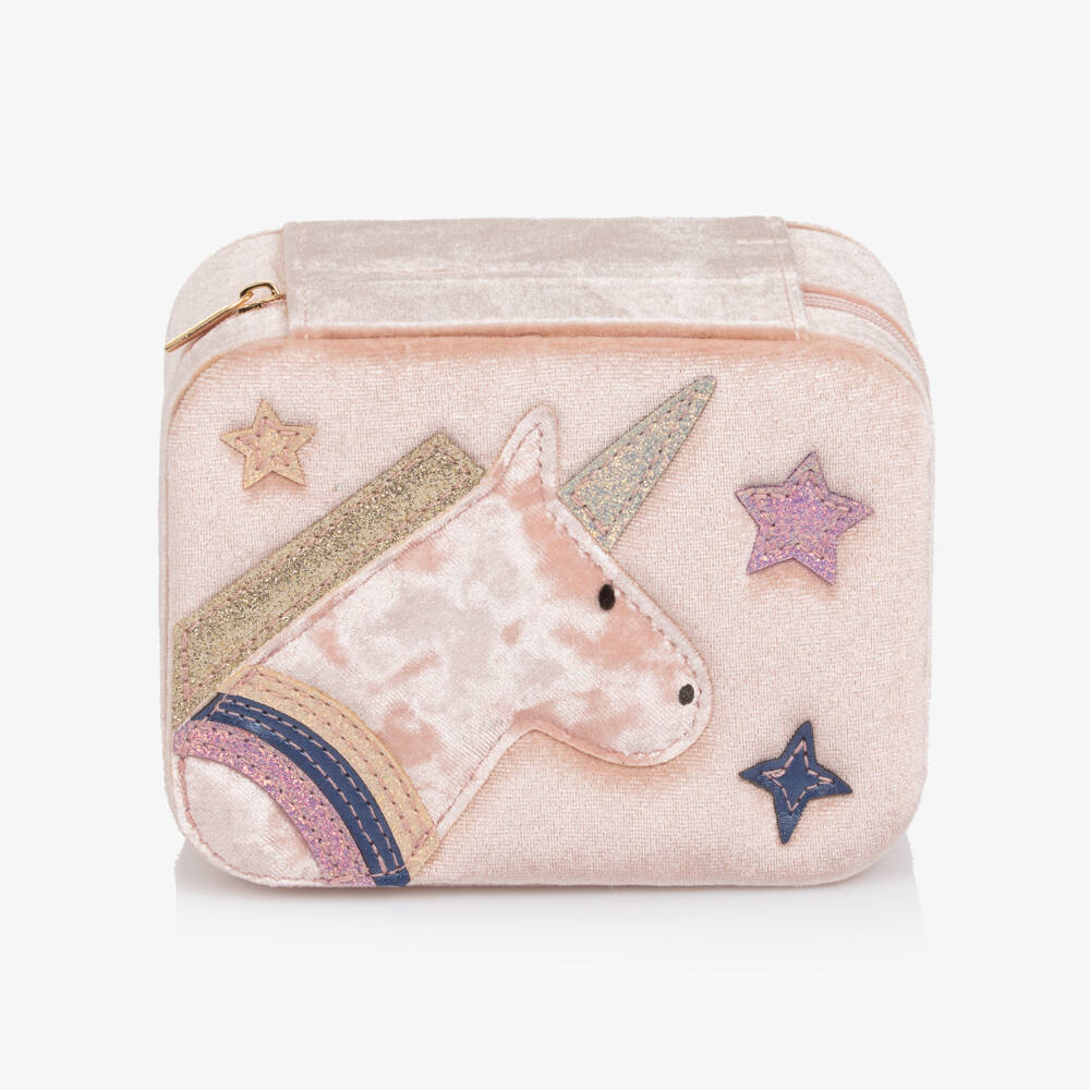 Mimi & Lula-Шкатулка для украшений розовая из бархата с Единорогом для девочек (15см) | Childrensalon