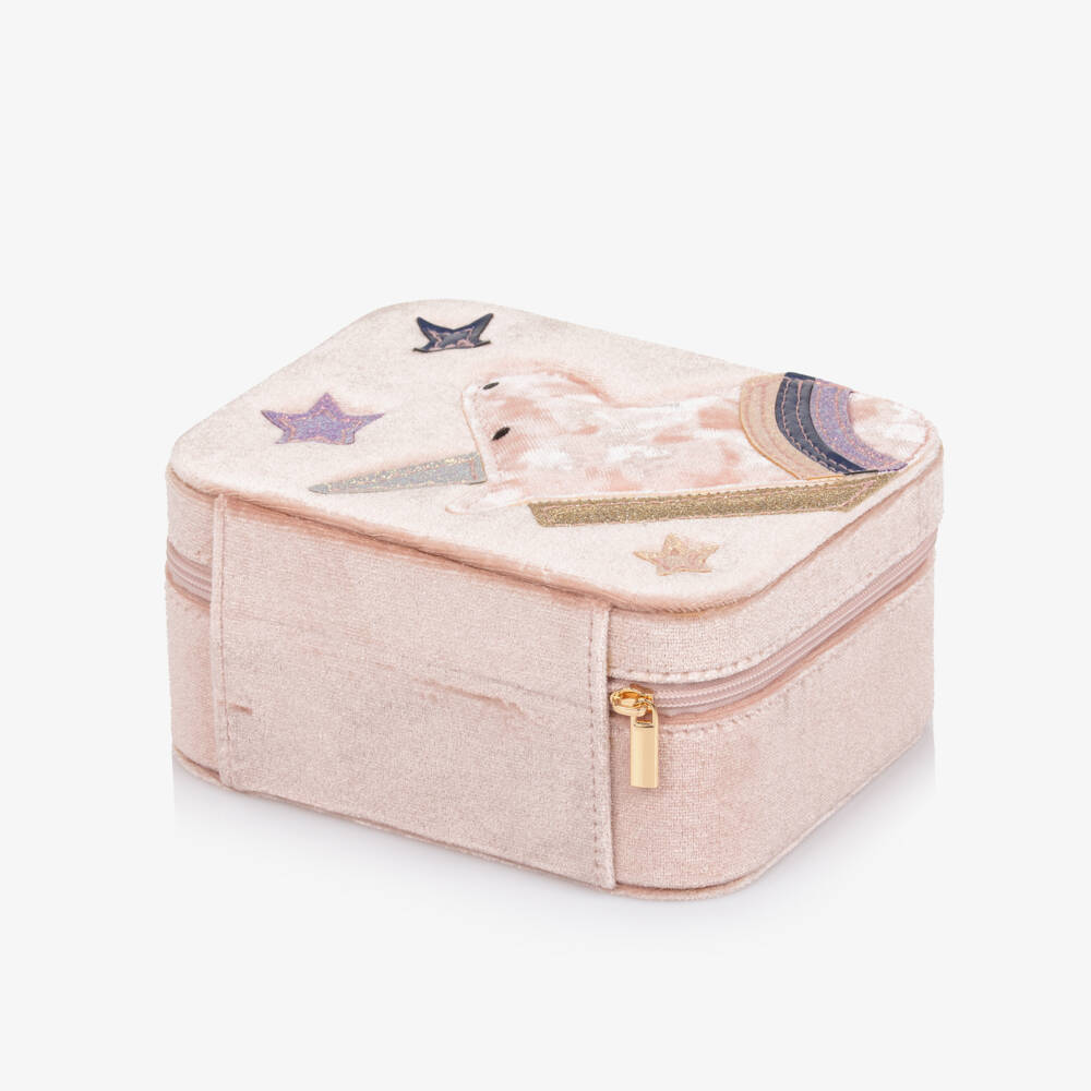 Mimi & Lula-Шкатулка для украшений розовая из бархата с Единорогом для девочек (15см) | Childrensalon