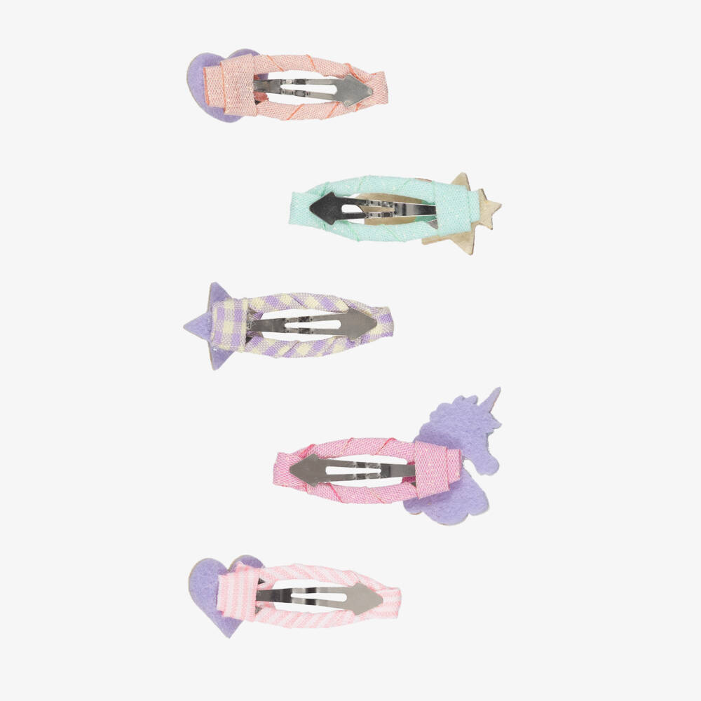 Mimi & Lula-Girls Pastel-Coloured Unicorn Mini Hair Clips (5 Pack) | Childrensalon