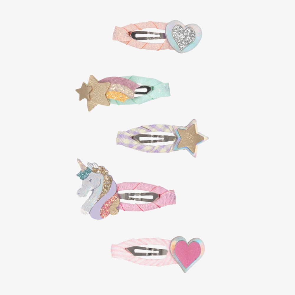 Mimi & Lula-Girls Pastel-Coloured Unicorn Mini Hair Clips (5 Pack) | Childrensalon