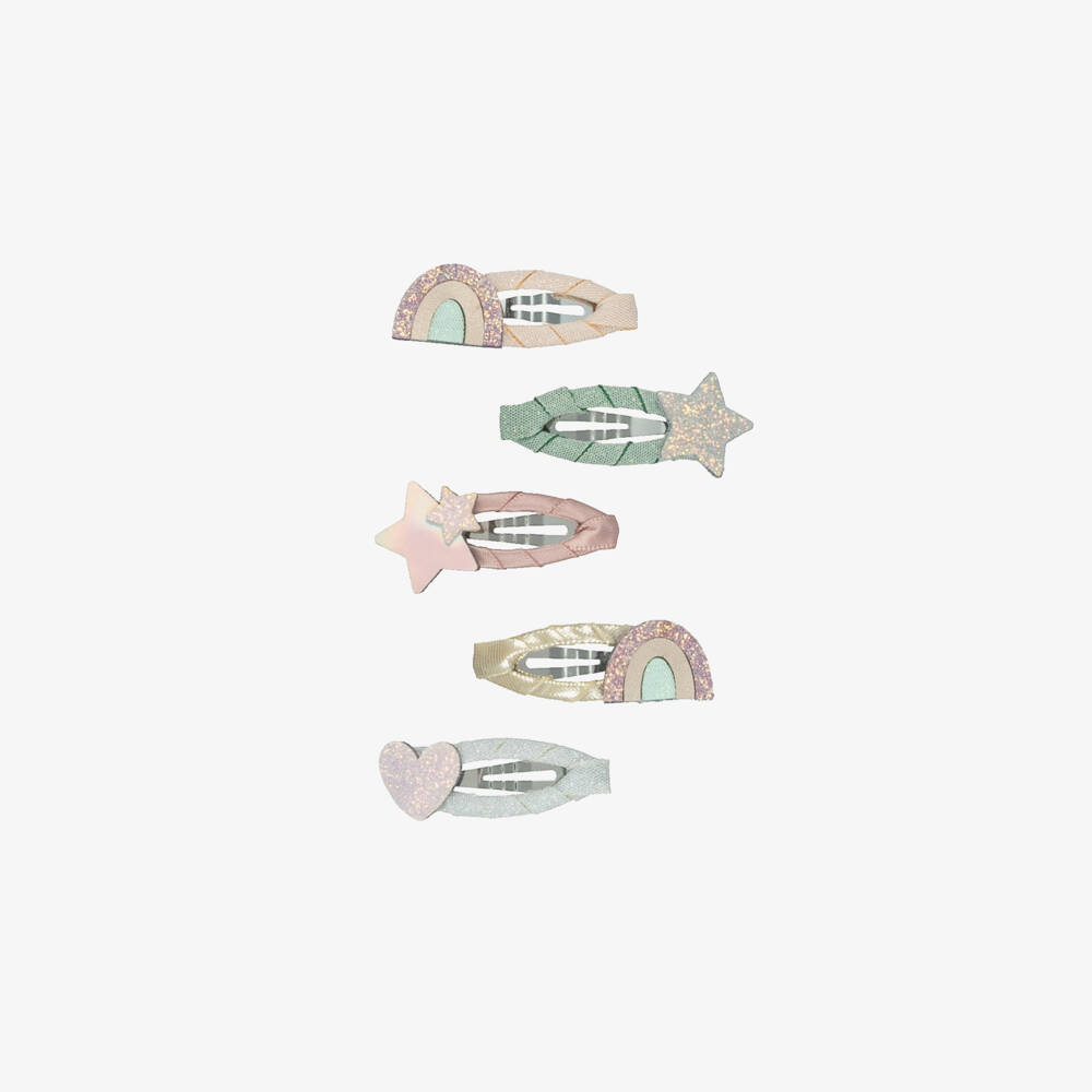 Mimi & Lula-Girls Pastel Rainbow & Star Hair Clips (5 pack) | Childrensalon