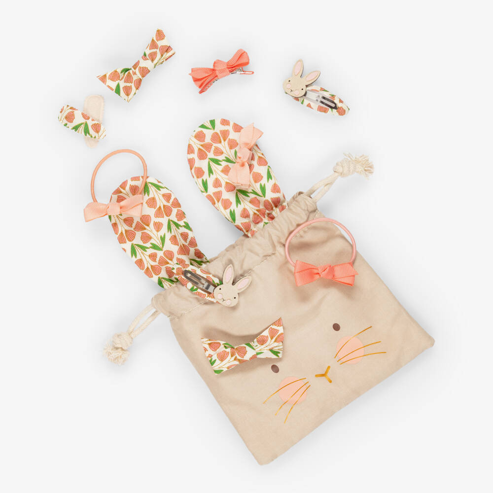 Mimi & Lula-Girls Pink & Beige Easter Bunny Hair Accessories Set | Childrensalon