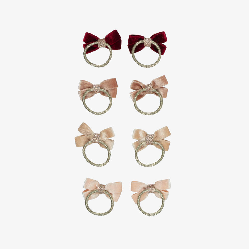 Mimi & Lula-Girls Pink & Burgundy Velvet Bow Mini Hair Elastics (8 pack) | Childrensalon