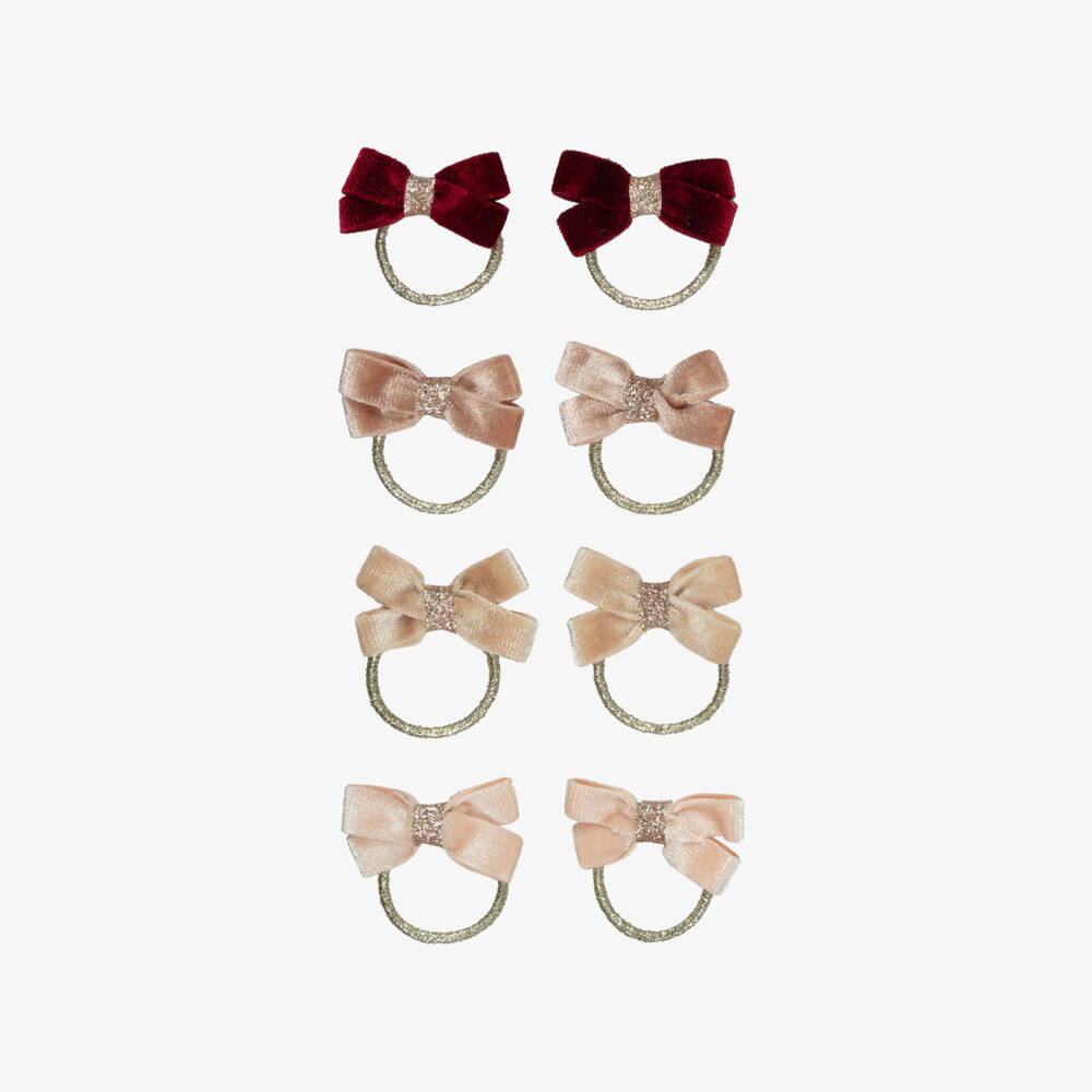 Mimi & Lula-Girls Pink & Burgundy Velvet Bow Mini Hair Elastics (8 pack) | Childrensalon