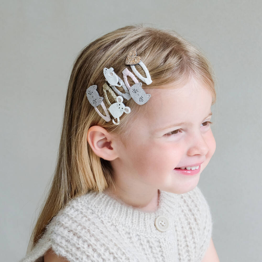Mimi & Lula-Girls Pink Cat & Mouse Motif Hair Clips (4 Pack) | Childrensalon