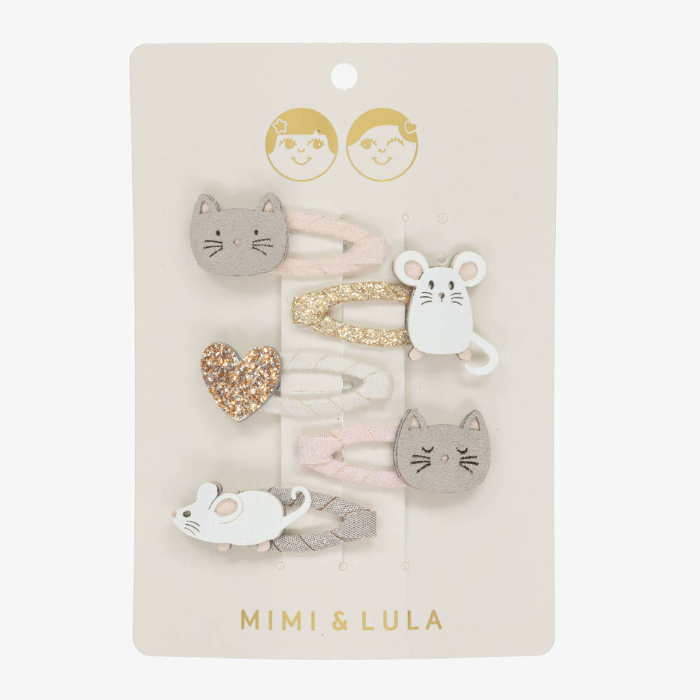 Mimi & Lula-Girls Pink Cat & Mouse Motif Hair Clips (4 Pack) | Childrensalon
