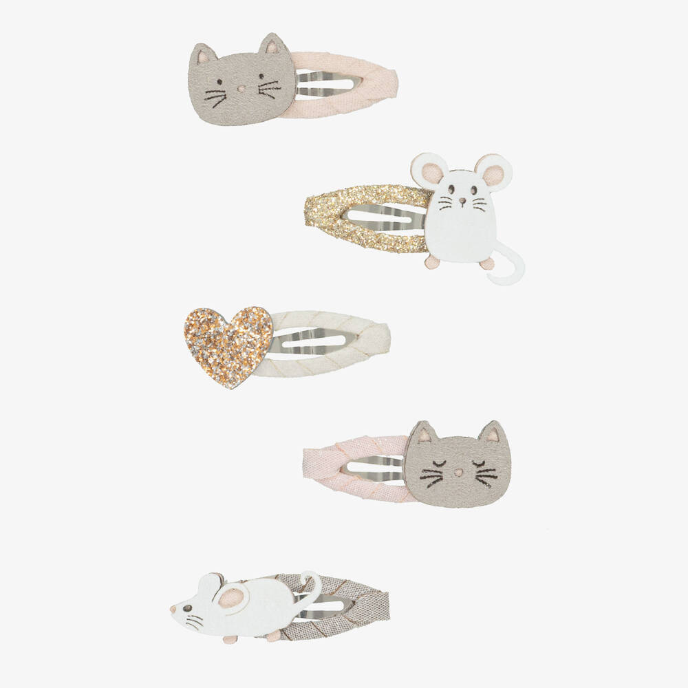 Mimi & Lula-Girls Pink Cat & Mouse Motif Hair Clips (4 Pack) | Childrensalon
