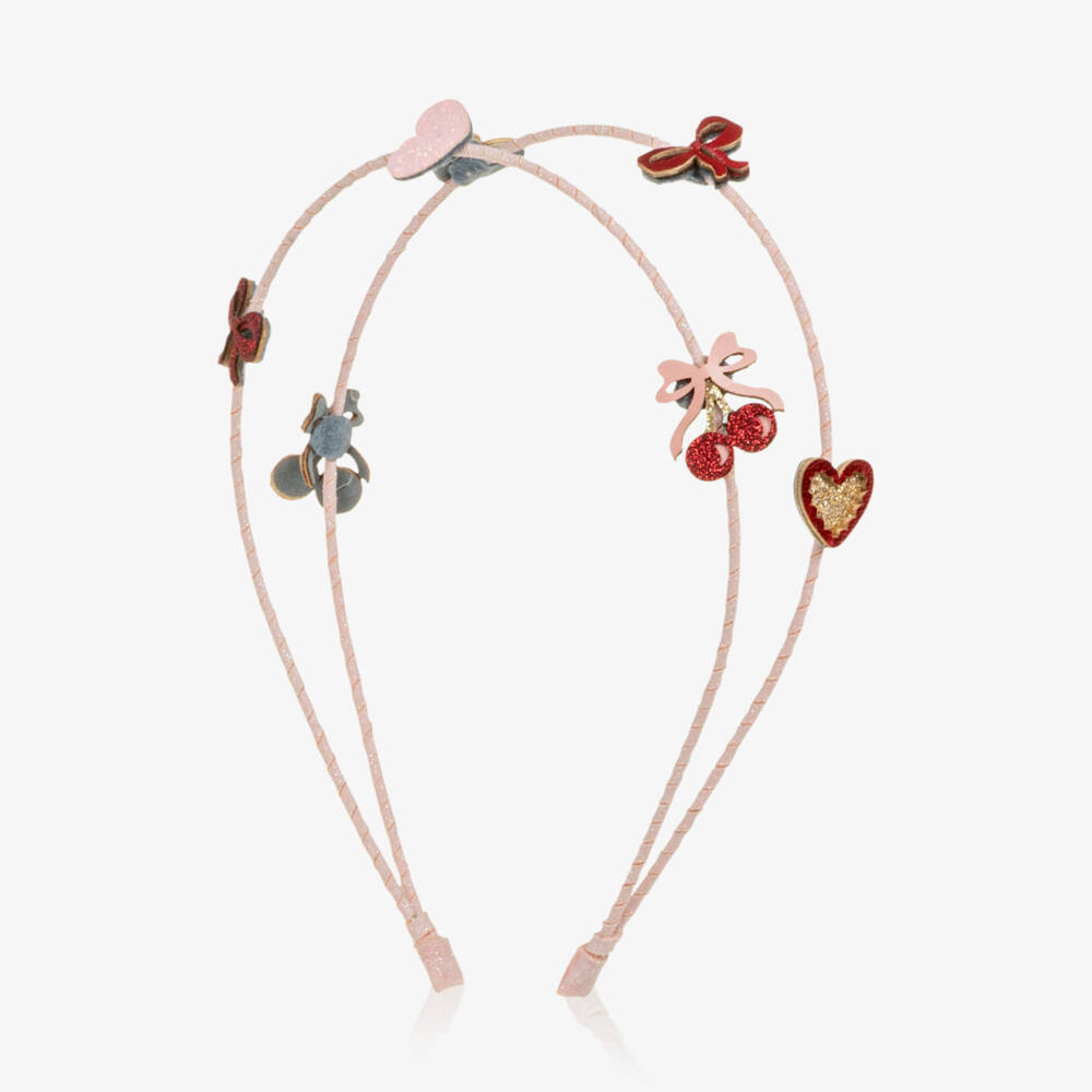 Mimi & Lula-Girls Pink Cherries Double Hairband | Childrensalon