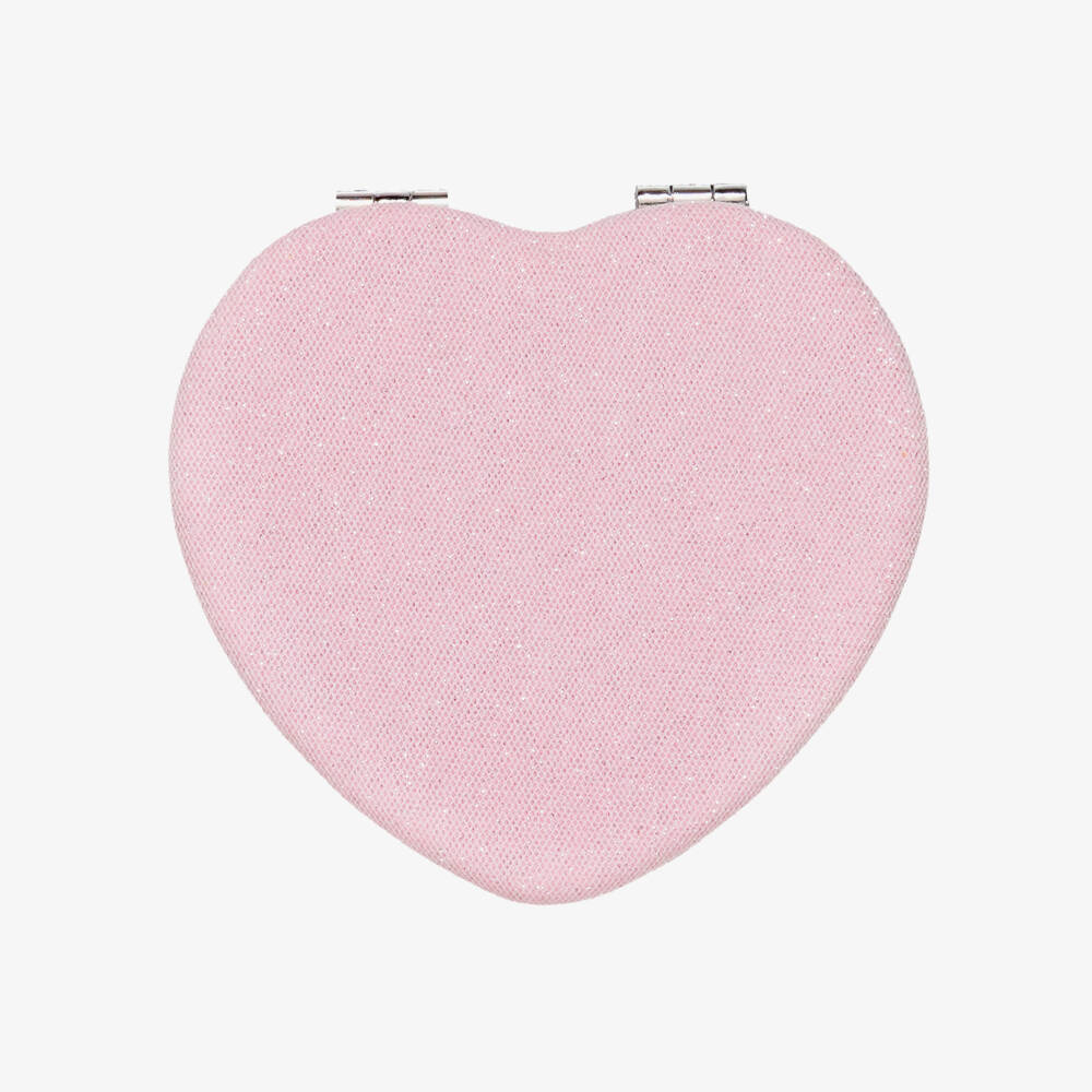 Mimi & Lula-Girls Pink Compact Mirror with Red Hearts (7cm) | Childrensalon