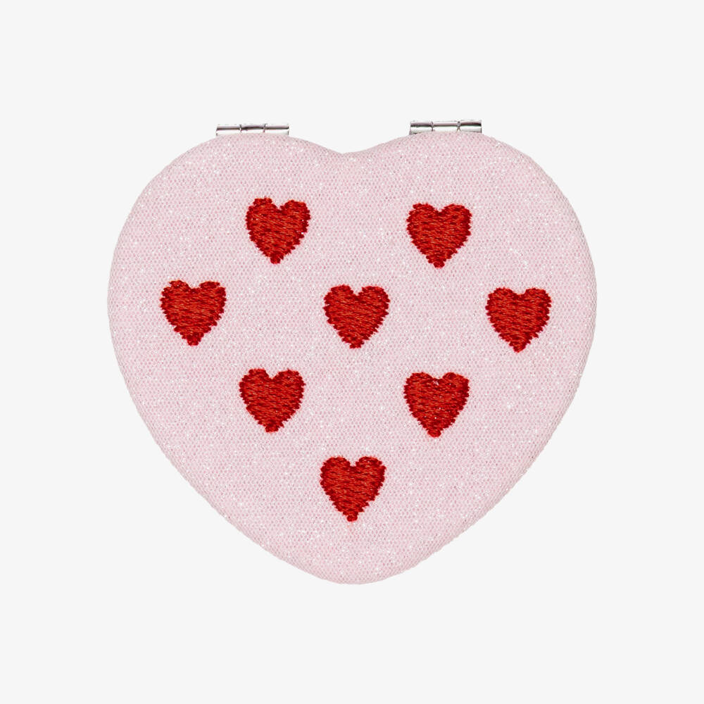 Mimi & Lula-Girls Pink Compact Mirror with Red Hearts (7cm) | Childrensalon