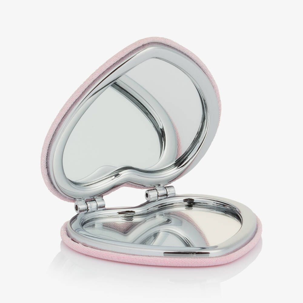 Mimi & Lula-Girls Pink Compact Mirror with Red Hearts (7cm) | Childrensalon