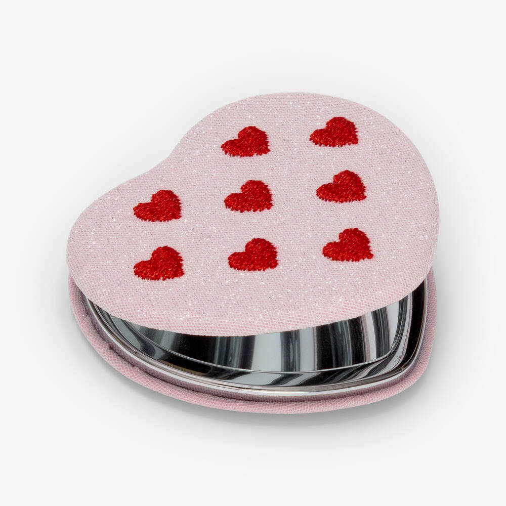 Mimi & Lula-Girls Pink Compact Mirror with Red Hearts (7cm) | Childrensalon