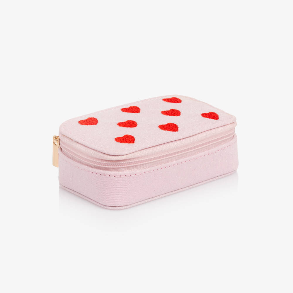 Mimi & Lula-Girls Pink Embroidered Hearts Jewellery Box (11cm) | Childrensalon