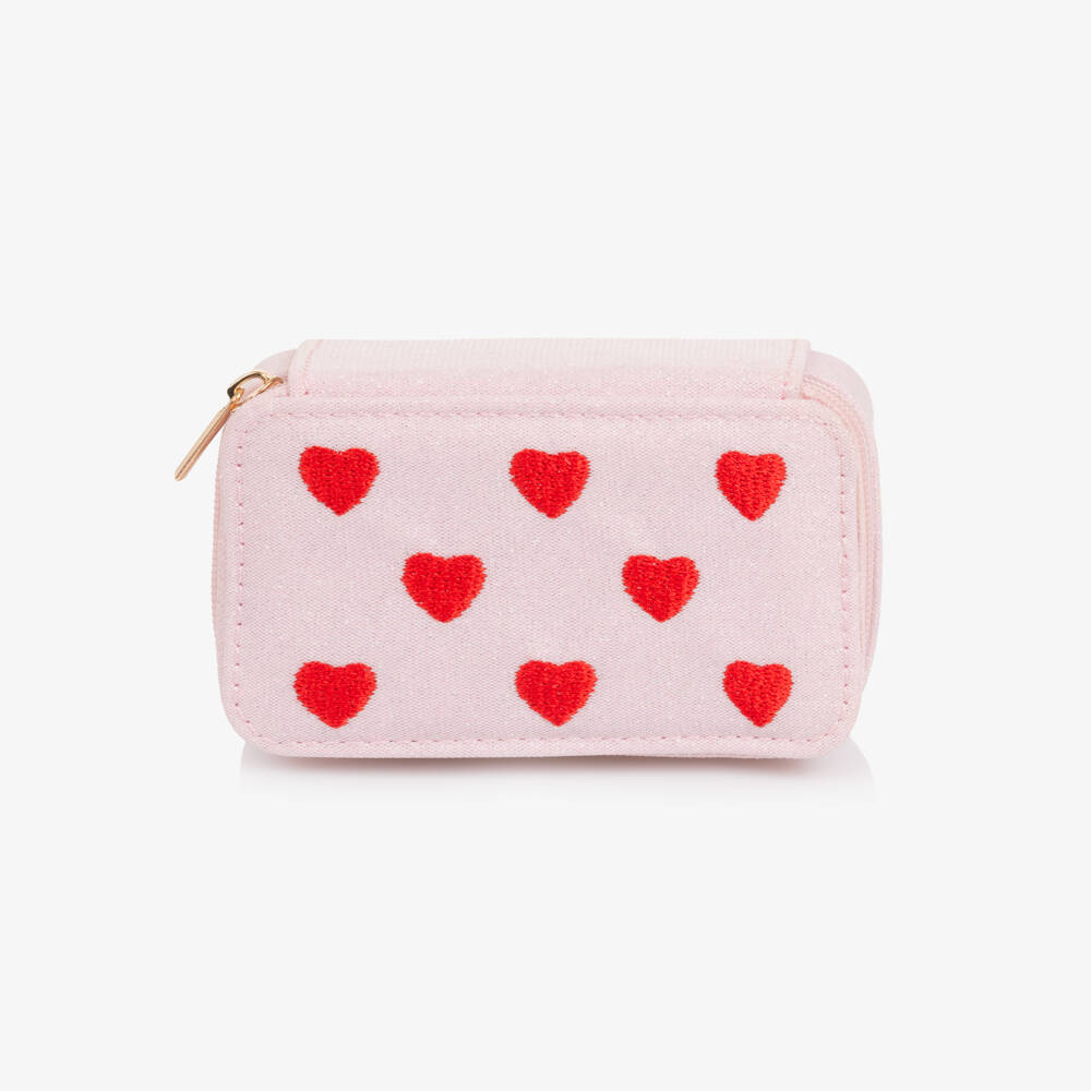 Mimi & Lula-Girls Pink Embroidered Hearts Jewellery Box (11cm) | Childrensalon