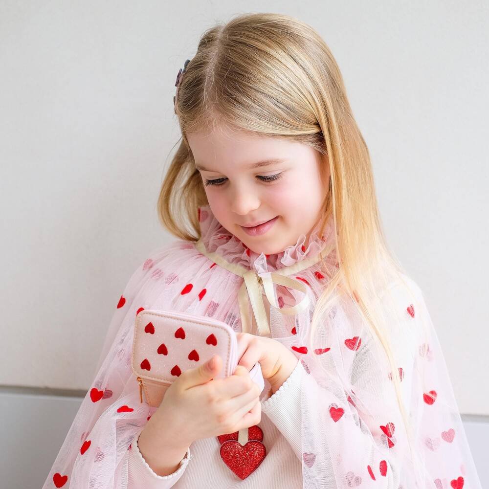 Mimi & Lula-Girls Pink Embroidered Hearts Jewellery Box (11cm) | Childrensalon