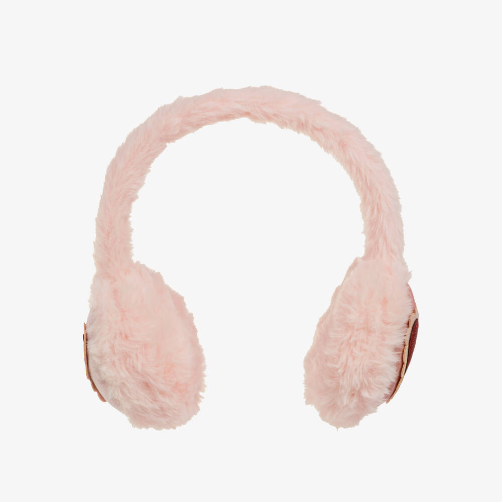 Mimi & Lula-Girls Pink Faux Fur Earmuffs with Glittery Hearts | Childrensalon