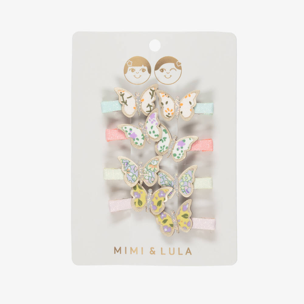 Mimi & Lula-مشابك شعر صغيرة مزينة بفراشات لون زهري للبنات (8 قطع) | Childrensalon