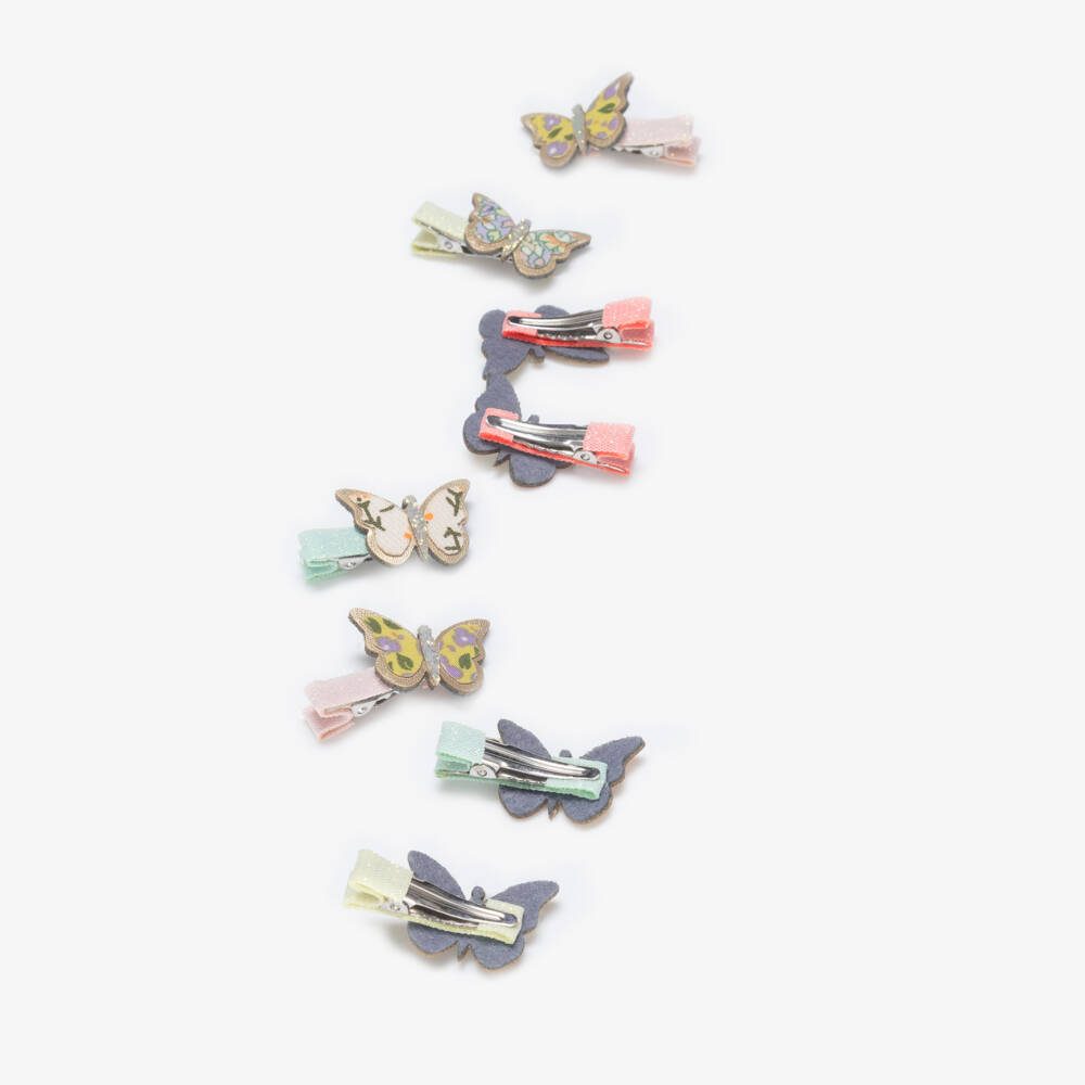 Mimi & Lula-مشابك شعر صغيرة مزينة بفراشات لون زهري للبنات (8 قطع) | Childrensalon