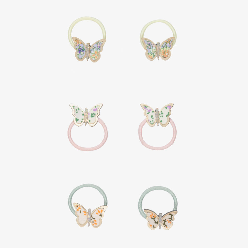 Mimi & Lula-Girls Pink Floral Butterfly Mini Hair Elastics (6 Pack) | Childrensalon