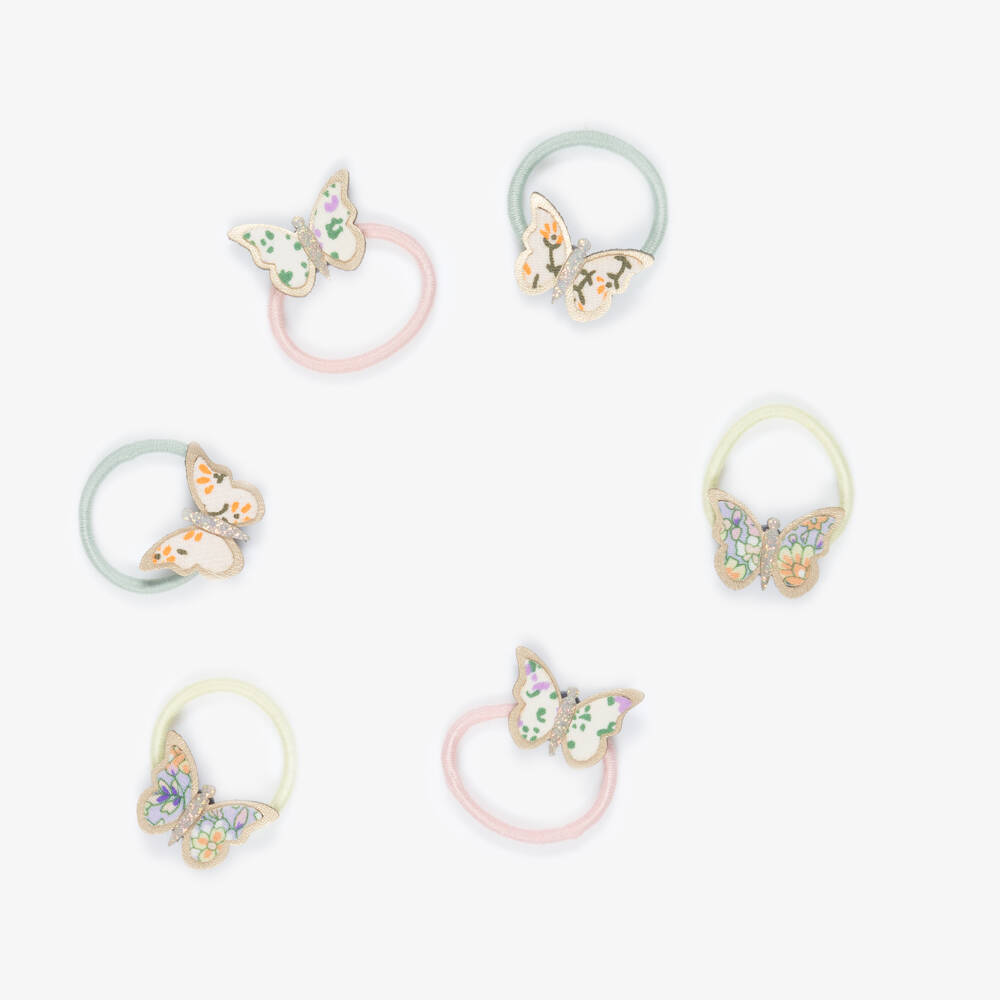 Mimi & Lula-Girls Pink Floral Butterfly Mini Hair Elastics (6 Pack) | Childrensalon