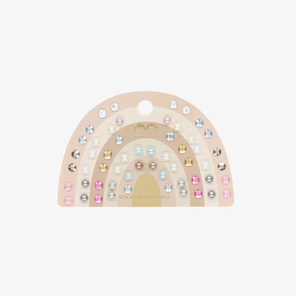 Mimi & Lula-Girls Pink Gem & Pearl Bead Stick-On Earrings (56 pieces) | Childrensalon