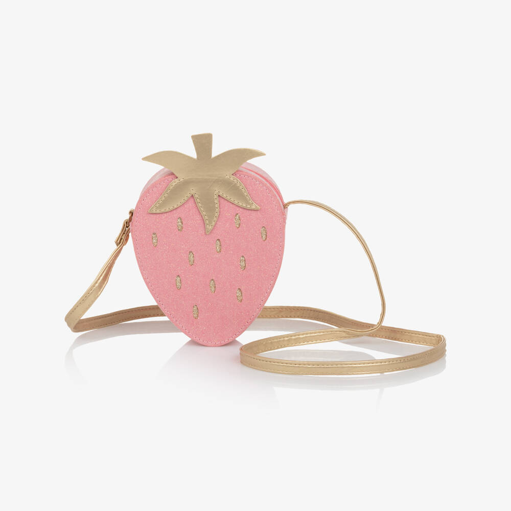 Mimi & Lula-Girls Pink Glitter Strawberry Bag (14cm) | Childrensalon