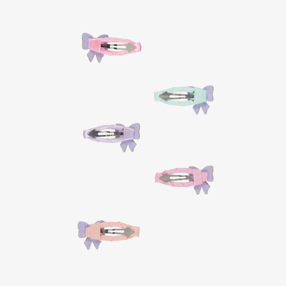 Mimi & Lula-Girls Pink Glittery Bow Mini Hair Clips (5 Pack) | Childrensalon