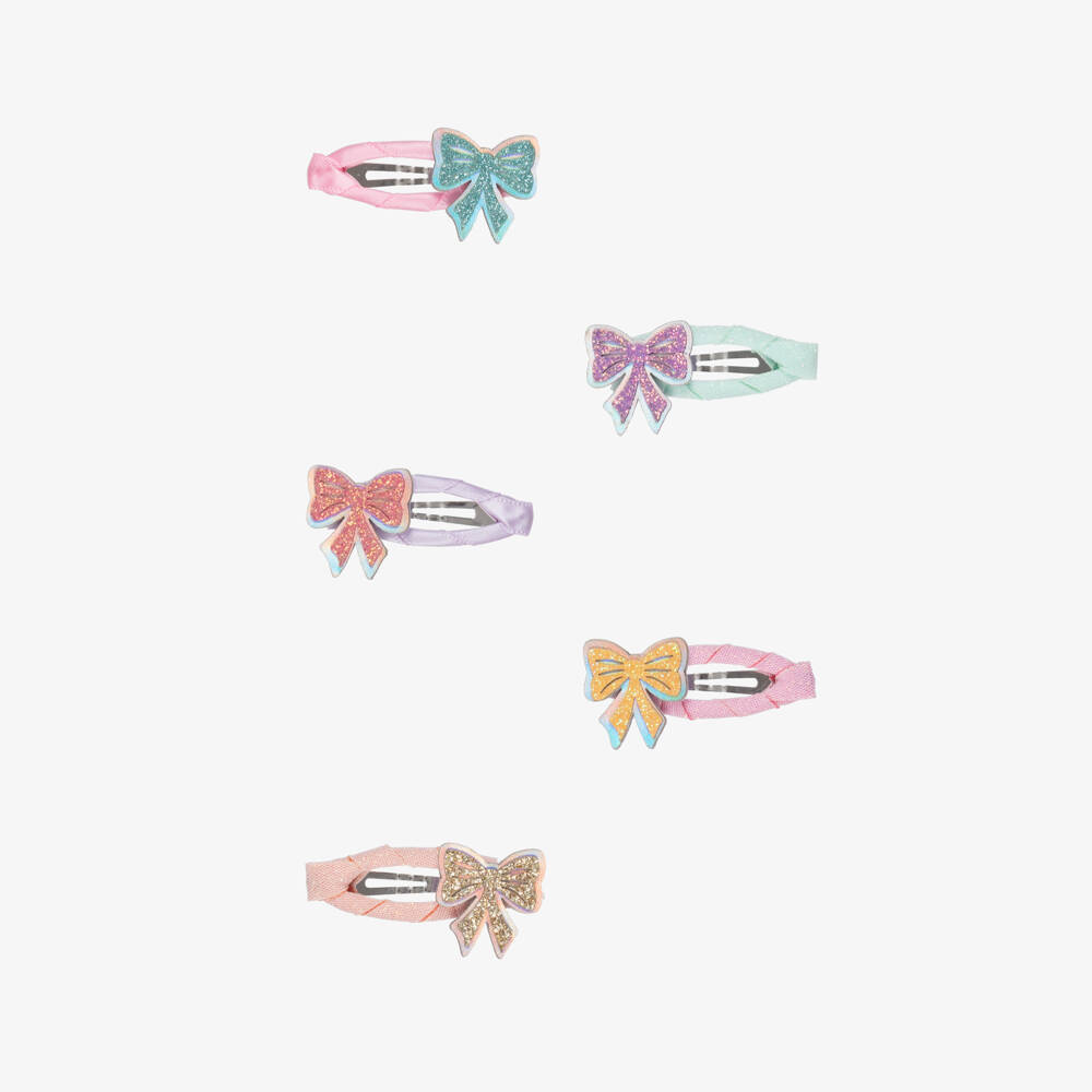 Mimi & Lula-Girls Pink Glittery Bow Mini Hair Clips (5 Pack) | Childrensalon