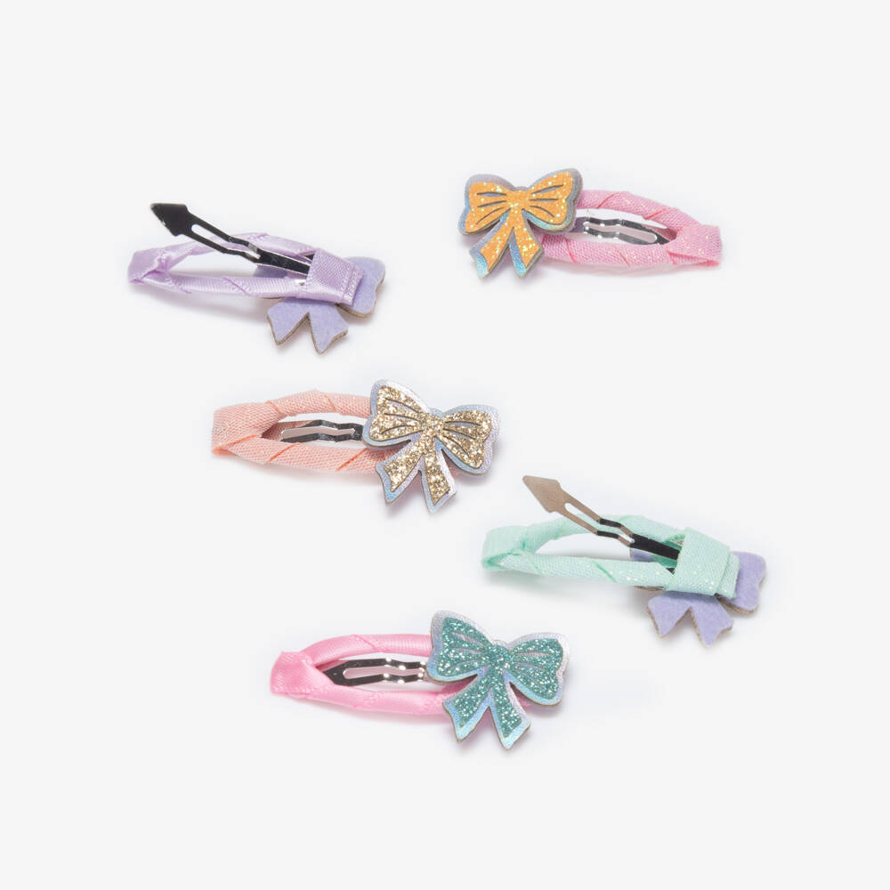 Mimi & Lula-Girls Pink Glittery Bow Mini Hair Clips (5 Pack) | Childrensalon