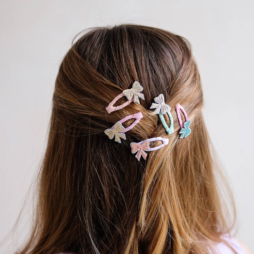 Mimi & Lula-Girls Pink Glittery Bow Mini Hair Clips (5 Pack) | Childrensalon