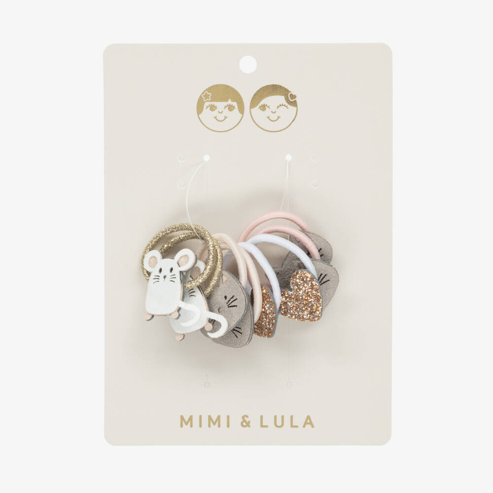Mimi & Lula-ربطات شعر بتصميم قطط وفئران لون ذهبي وزهري للبنات (عدد 8) | Childrensalon