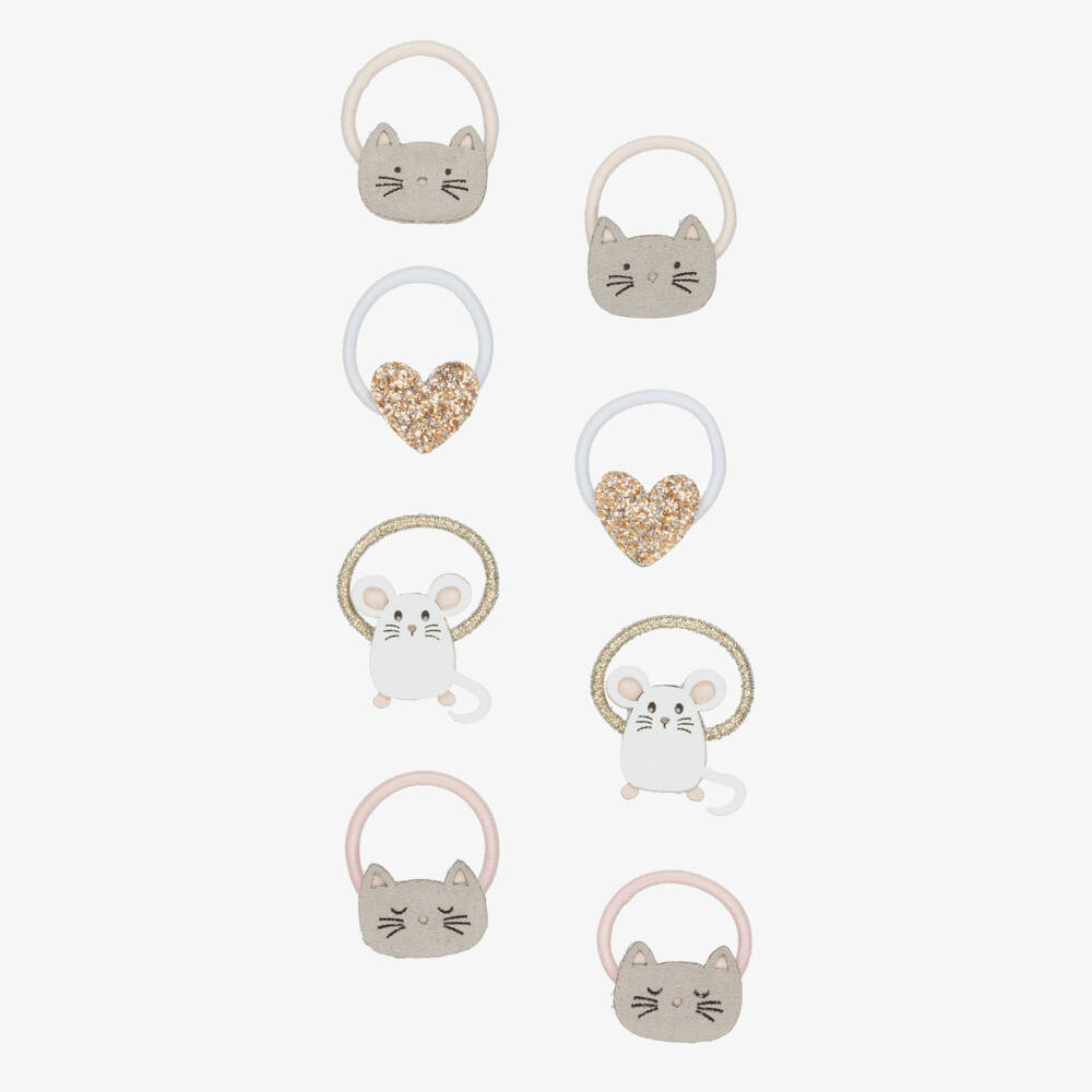 Mimi & Lula-ربطات شعر بتصميم قطط وفئران لون ذهبي وزهري للبنات (عدد 8) | Childrensalon