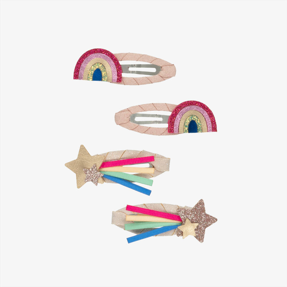Mimi & Lula-Girls Pink & Gold Rainbow & Star Hair Clips (4 Pack) | Childrensalon