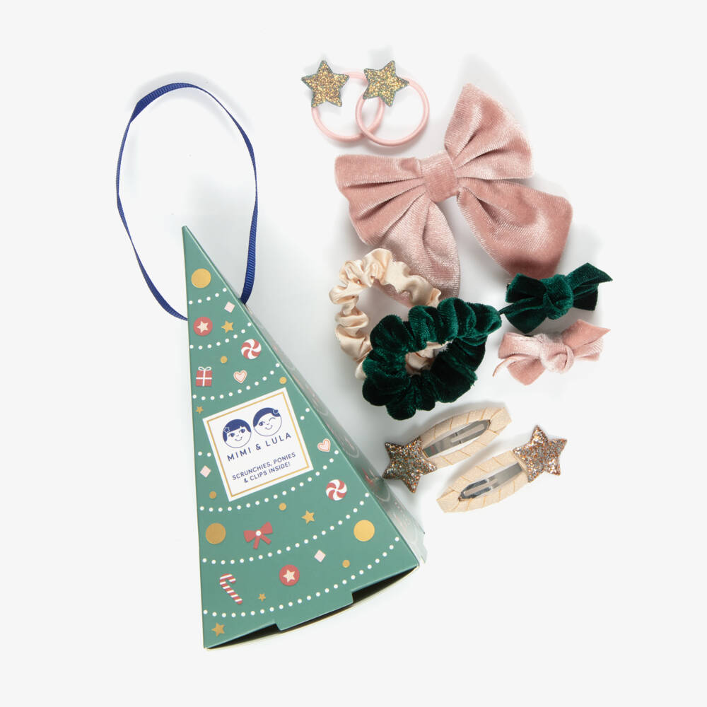 Mimi & Lula-Girls Pink & Green Hair Accessories Set in Christmas Bauble | Childrensalon