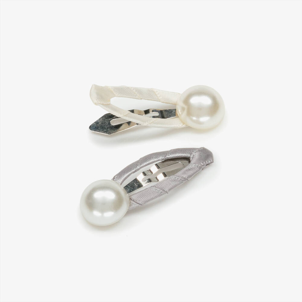 Mimi & Lula-مشابك شعر مزينة باللؤلؤ الصناعي لون رمادي وزهري للبنات (عدد 5) | Childrensalon