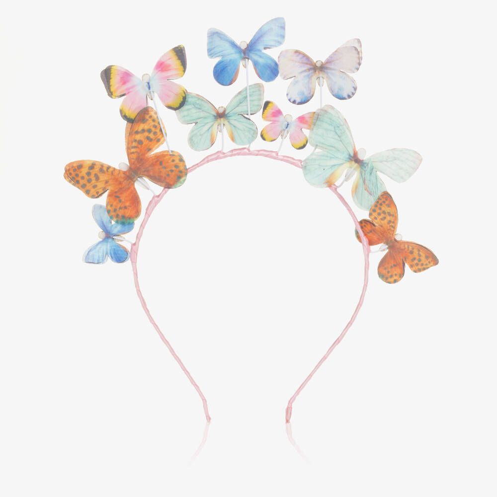 Mimi & Lula-Ободок розовый с разноцветными бабочками для девочек | Childrensalon