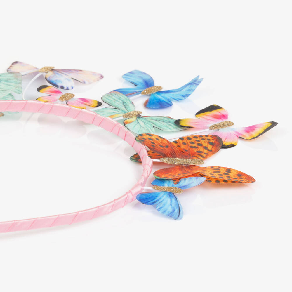 Mimi & Lula-Ободок розовый с разноцветными бабочками для девочек | Childrensalon