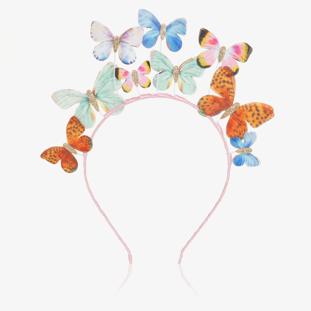 Mimi & Lula-Girls Pink Hairband with Colourful Butterflies | Childrensalon